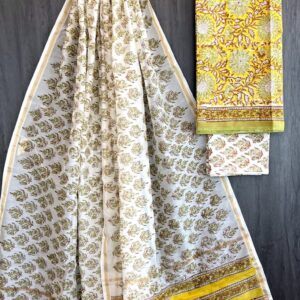 Handblock Printed Pure Chanderi Silk Churidar Set