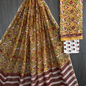 Handblock Printed Pure Chanderi Silk Churidar Set