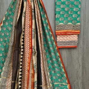 Handblock Printed Pure Chanderi Silk Churidar Set