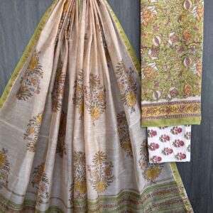 Handblock Printed Pure Chanderi Silk Churidar Set