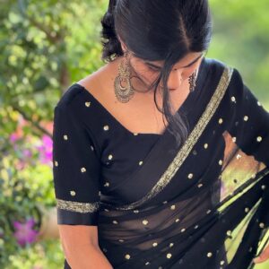 Pure Viscose Georgette Saree with Satin Patta Border & Sequin Work Butta
