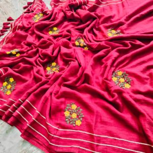 Hand stitched embroidery design on pure authentic mul cotton saree