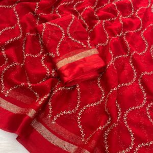 Pure Viscose Georgette Saree With satin border and beautiful Glitter Sequence worked