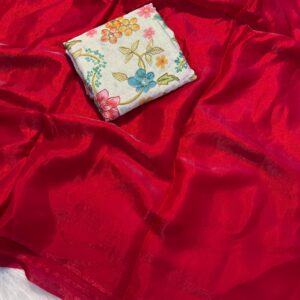 Plain satin fandy silk with blouse meti silk with position print n work