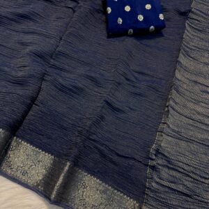 Pure soft tissue crush silk fabric with zari border