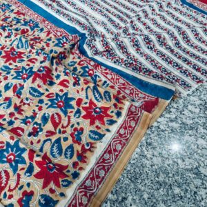 Hand block printed cotton mul pure Saree
