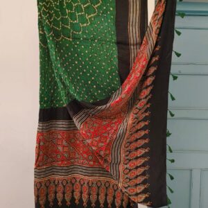 Modal silk ajrakh hand block natural dye with hand bandhani dupatta