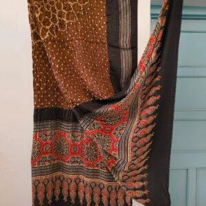 Modal silk ajrakh hand block natural dye with hand bandhani dupatta