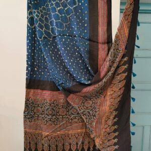 Modal silk ajrakh hand block natural dye with hand bandhani dupatta