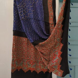 Modal silk ajrakh hand block natural dye with hand bandhani dupatta
