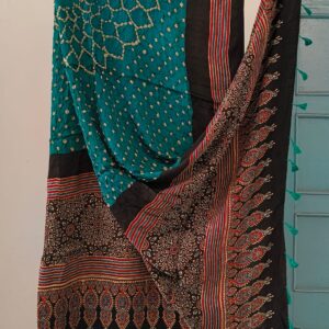 Modal silk ajrakh hand block natural dye with hand bandhani dupatta