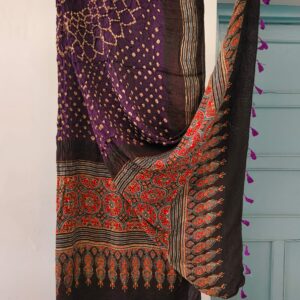 Modal silk ajrakh hand block natural dye with hand bandhani dupattas