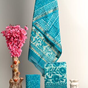 Hand block printed Maheshwari Silk zari border Suits Piece