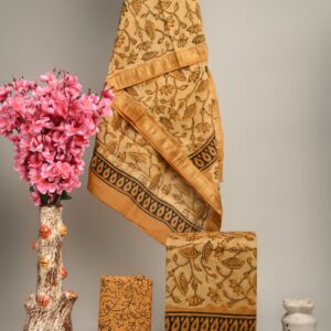 Hand block printed Maheshwari Silk zari border Suits Piece