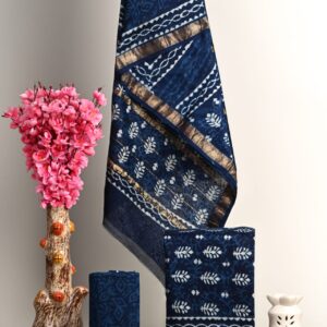 Hand block printed Maheshwari Silk zari border Suits Piece