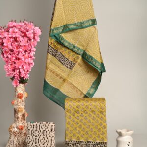 Hand block printed Maheshwari Silk zari border Suits Piece