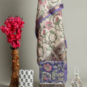 Hand block printed Maheshwari Silk zari border Suits Piece
