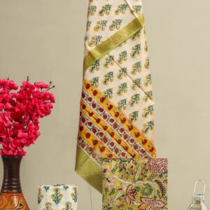 Hand block printed Maheshwari Silk zari border Suits Piece