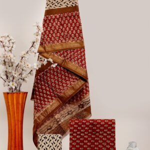 Hand block printed Maheshwari Silk zari border Suits Piece