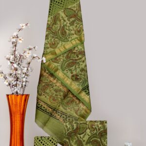 Hand block printed Maheshwari Silk zari border Suits Piece