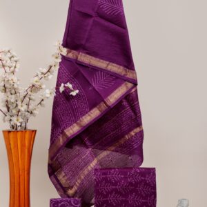 Hand block printed Maheshwari Silk zari border Suits Piece