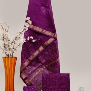 Hand block printed Maheshwari Silk zari border Suits Piece