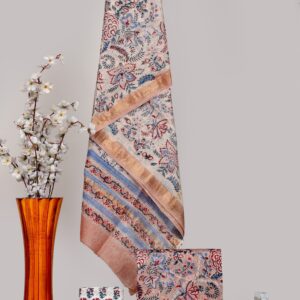 Hand block printed Maheshwari Silk zari border Suits Piece