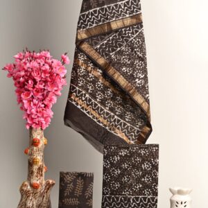 Hand block printed Maheshwari Silk zari border Suits Piece