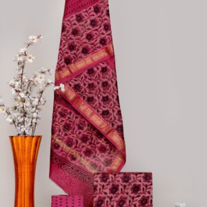 Hand block printed Maheshwari Silk zari border Suits Piece