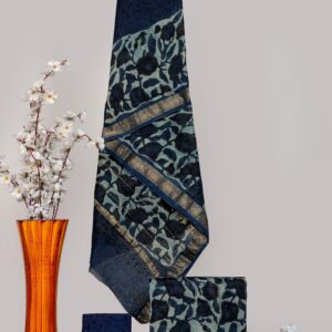 Hand block printed Maheshwari Silk zari border Suits Piece