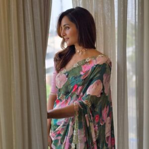 Pure chinon saree with flower digital print all over the saree