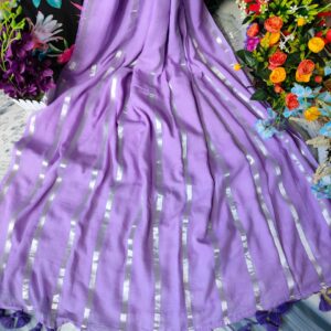 Pure authentic mul cotton saree with silver zari stripes