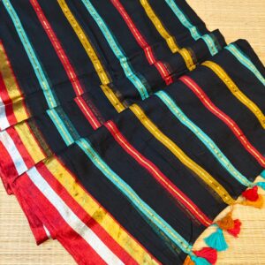 Pure authentic mul cotton saree with beautiful rangoli multi colour stripe