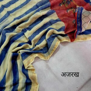 Hand block organic Vanaspati Ajrakhs prints Pure kota doria saree