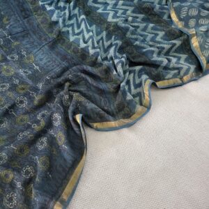 Hand block organic Vanaspati Ajrakhs prints Pure kota doria saree