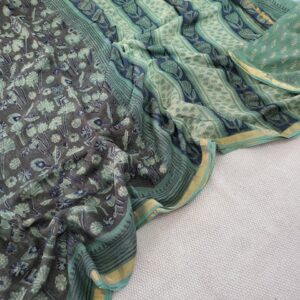 Hand block organic Vanaspati Ajrakhs prints Pure kota doria saree