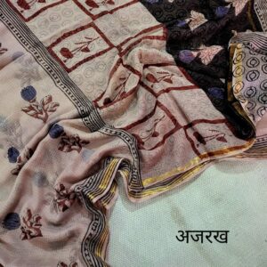 Hand block organic Vanaspati Ajrakhs prints Pure kota doria saree