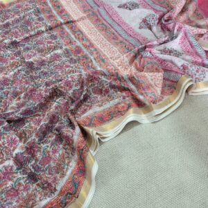 Hand block organic Vanaspati Ajrakhs prints Pure kota doria saree
