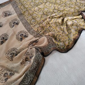 Hand block organic Vanaspati Ajrakhs prints Pure kota doria saree