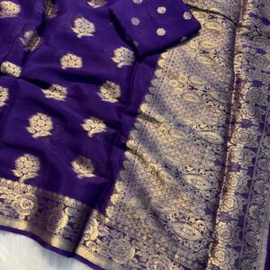 Pure Viscose Chinon rich pallu with all over weaving butta with jari border both side