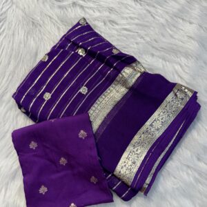 Pure Soft Viscose lining Georgette with small jari border with all over sequence butti work