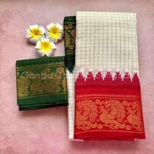 Premium quality zari kattam sungudi cotton saree with ganga jamuna border