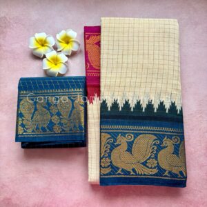 Premium quality zari kattam sungudi cotton saree with ganga jamuna border