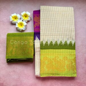 Premium quality zari kattam sungudi cotton saree with ganga jamuna border