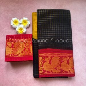 Premium quality zari kattam sungudi cotton saree with ganga jamuna border