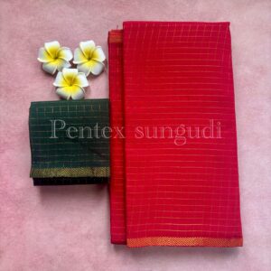 Premium Pentex Golden Zari Kattam Sungudi Cotton Saree