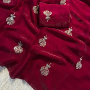 Fandy satin dual shade with beautiful zari with sequence flower butti