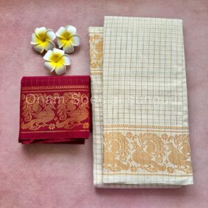Premium Quality Half-White Zari Kattam Sungudi Cotton Saree