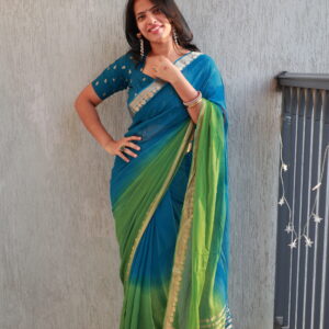 Viscose georgette saree with semi dola butta blouse