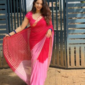 Dual Shade Viscose georgette saree with semi dola butta blouse